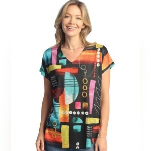 Jess & Jane Geneva V Neck Dolman Cap Sleeve Top Artsy